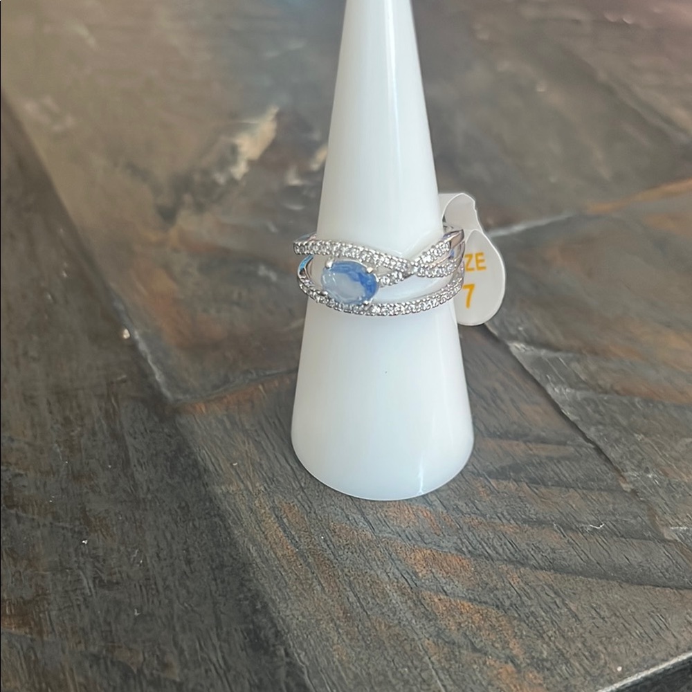 It’s Simply A Moment lab created Blue Chalcedony on Rhodium plating